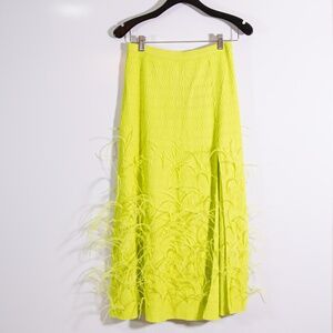 NEW Lapointe Crepe Matte Viscose Flared Ostrich Feather Embellished Midi Skirt S